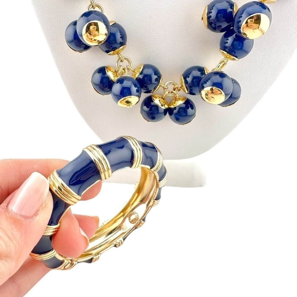 J. Crew Necklace and Bracelet Set in Navy Blue and Gold Tone - Picture 3 of 11